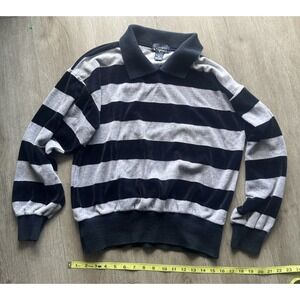 Vintage Triples Velour Rugby Shirt Mens M Black Gray Striped Korea
